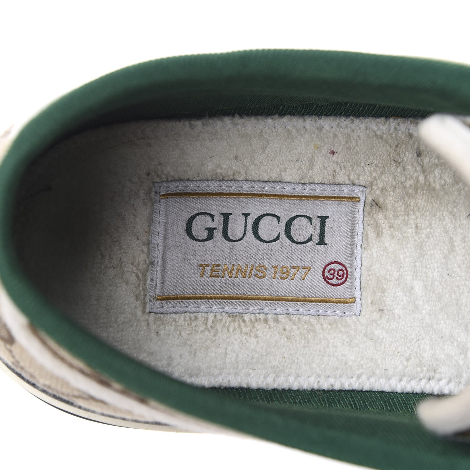 Gucci GG Monogram Web Womens 1977 Tennis Sneakers 39 Beige Ebony Mystic White 7 of 11