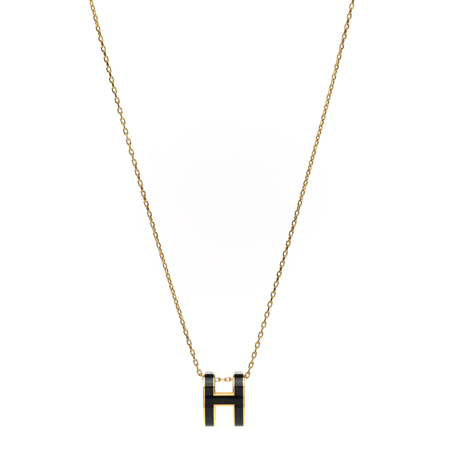Lacquered Gold Pop H Pendant Necklace Black