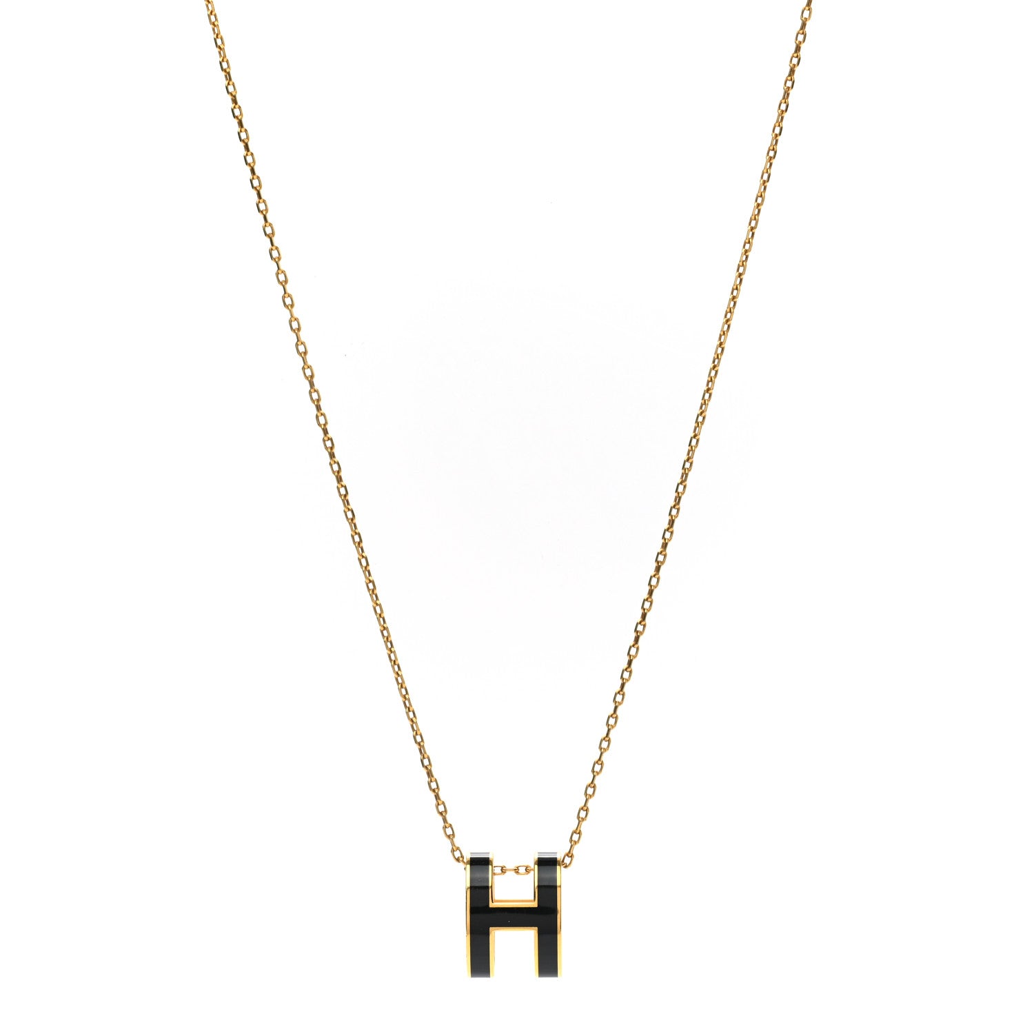 Hermes Lacquered Gold Pop H Pendant Necklace Black 1 of 5