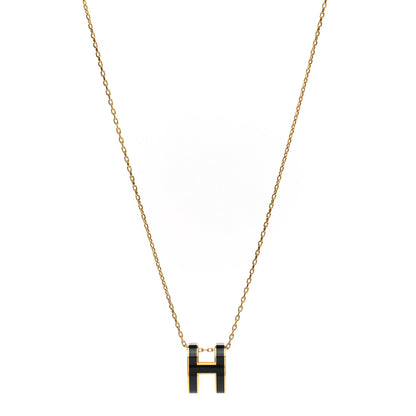 Hermes Lacquered Gold Pop H Pendant Necklace Black 1 of 5