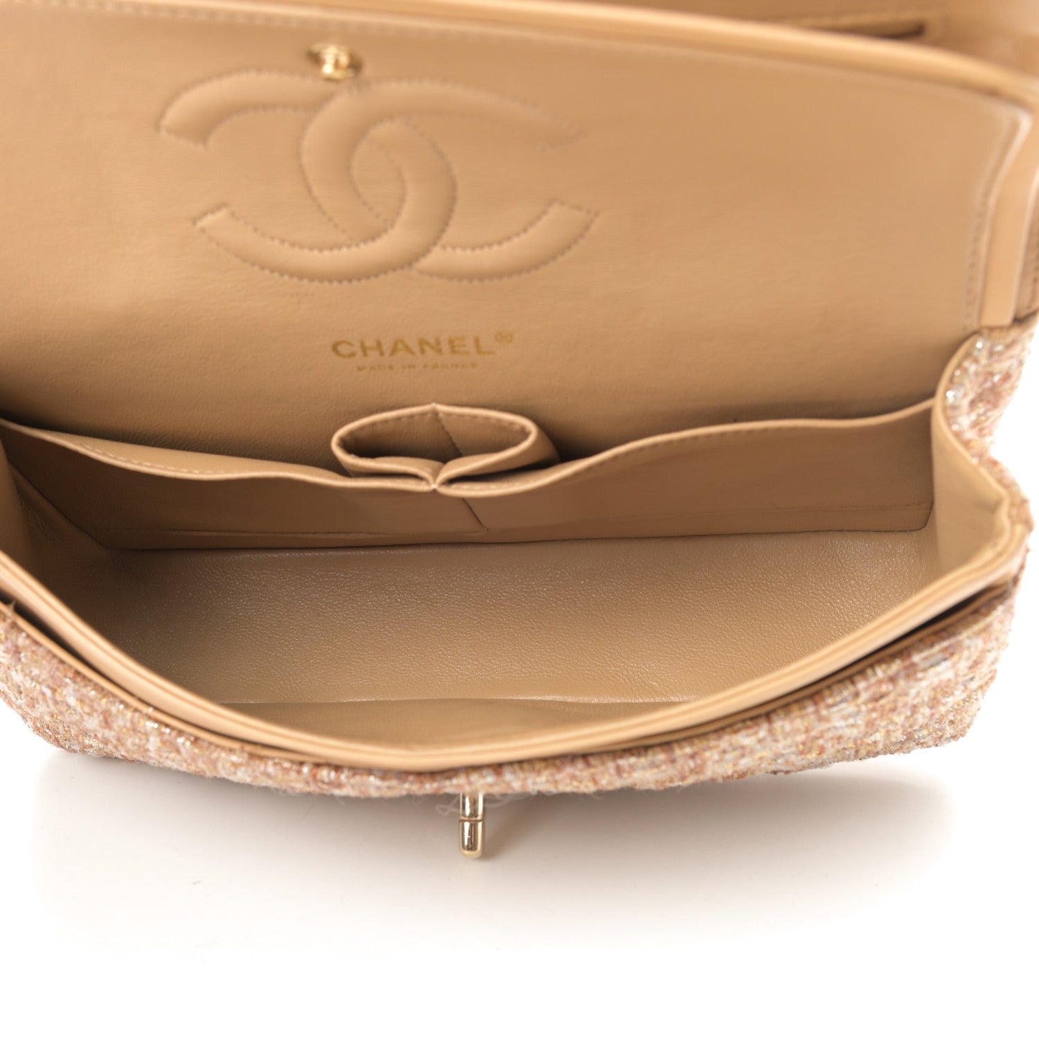 Chanel Tweed Quilted Medium Double Flap Brown Gold 5 of 13