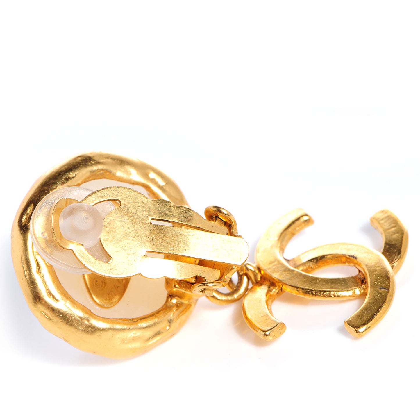 Pearl CC Dangle Clip On Earrings Gold