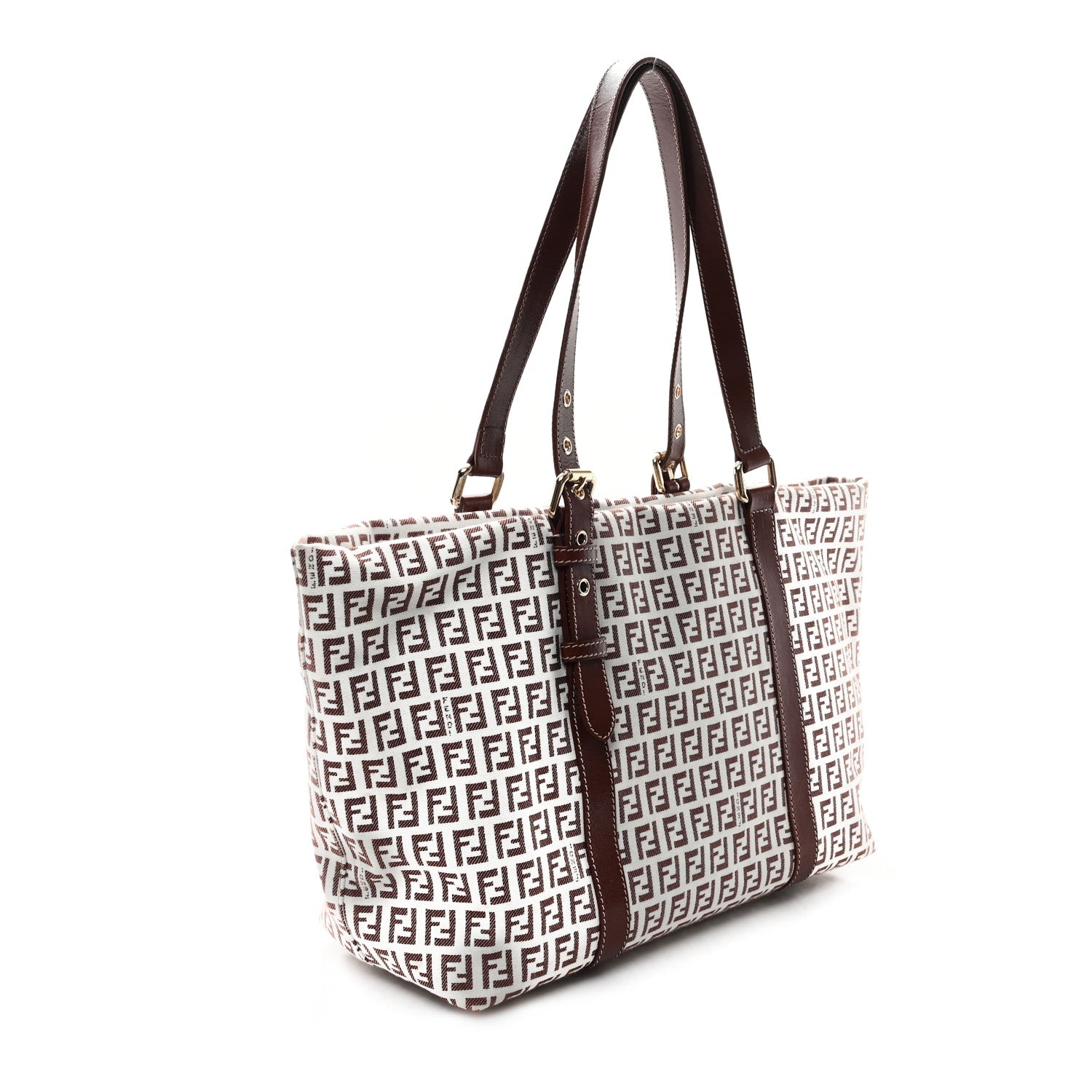 Fendi Zucchino Large Charm Shopping Tote White Brown 3 of 11