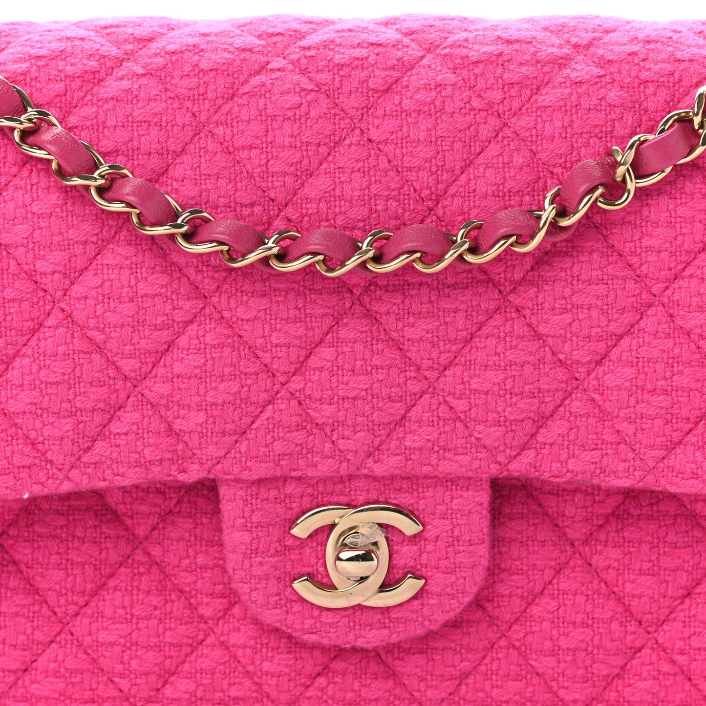 Tweed Quilted Medium Double Flap Fuchsia