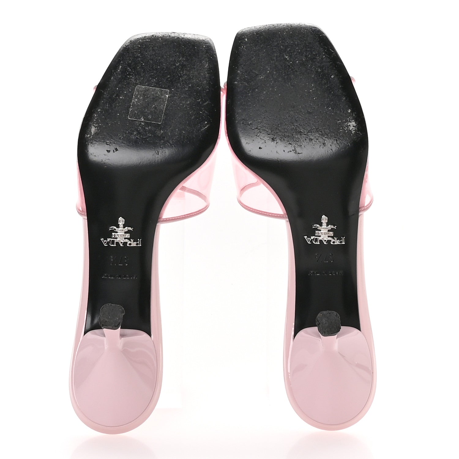 Prada Plexiglass Vernice Metal Triangle Logo 65mm Slide Sandals 37.5 Alabastro 6 of 8