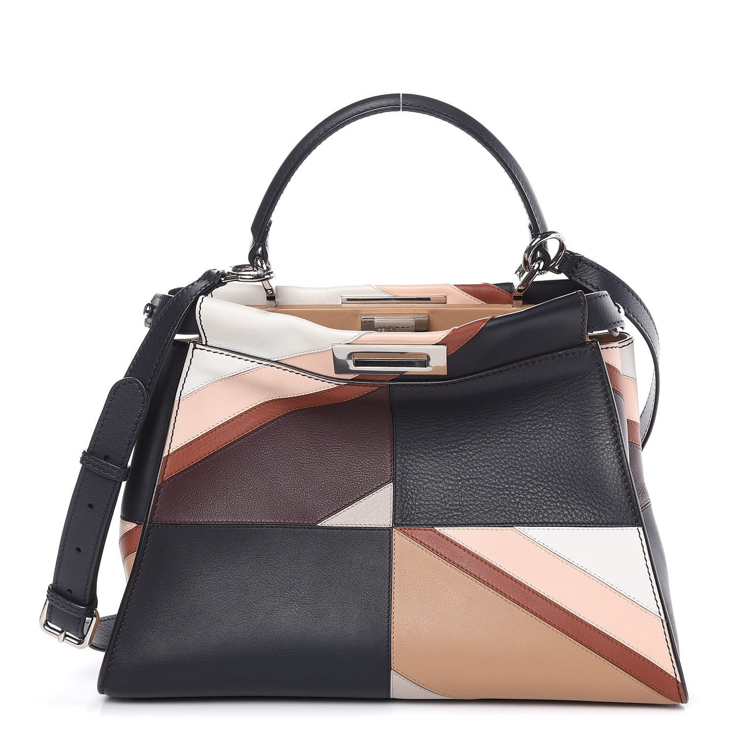 Vitello Seta Patchwork Medium Peekaboo Iconic Satchel Night Blue Multicolor