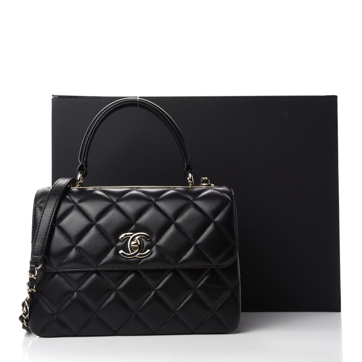 Lambskin Quilted Small Trendy CC Dual Handle Flap Bag Black