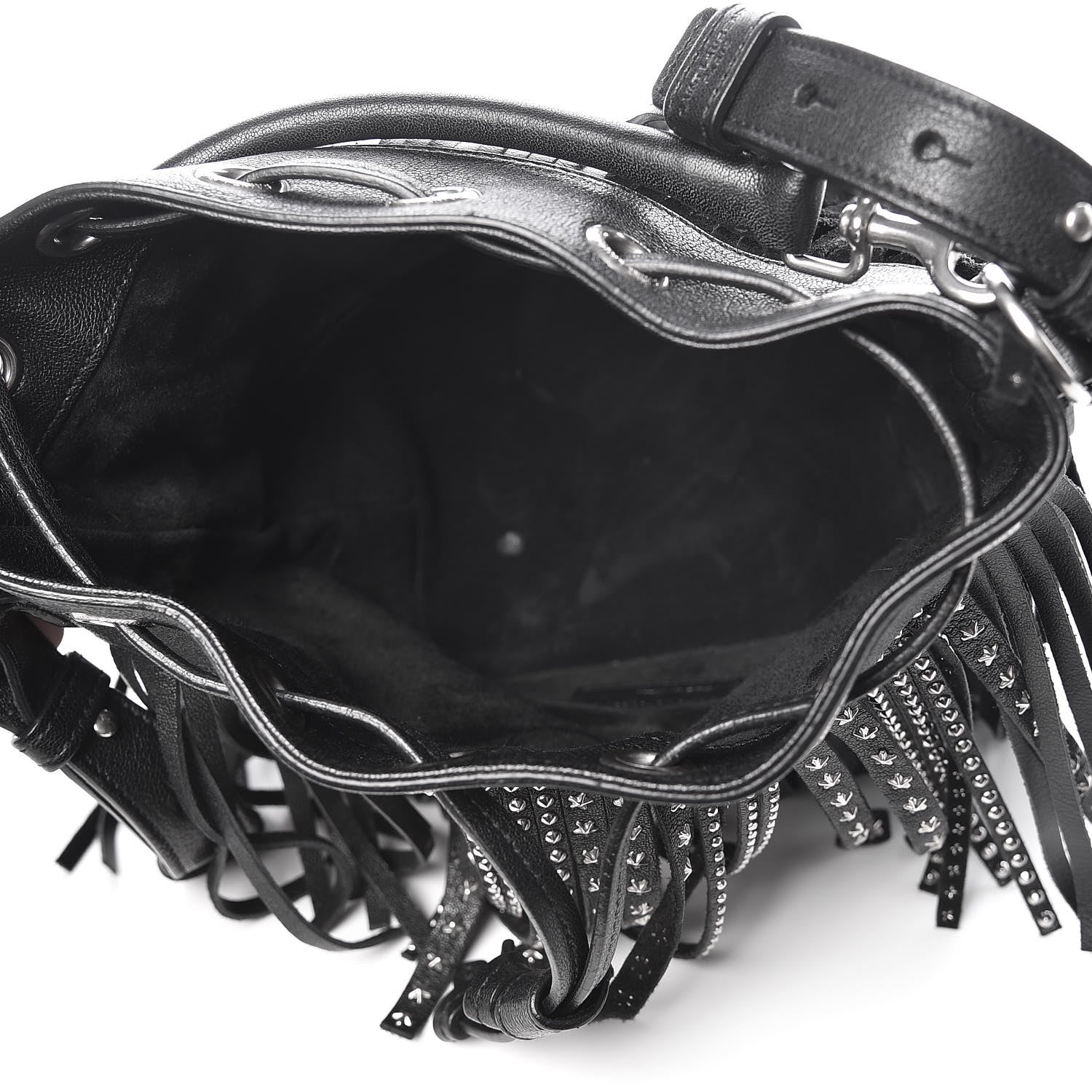 Saint Laurent Calfskin Studded Small Emmanuelle Fringe Bucket Bag Black 6 of 13