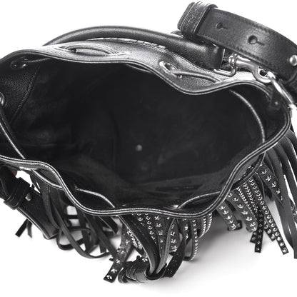 Saint Laurent Calfskin Studded Small Emmanuelle Fringe Bucket Bag Black 6 of 13