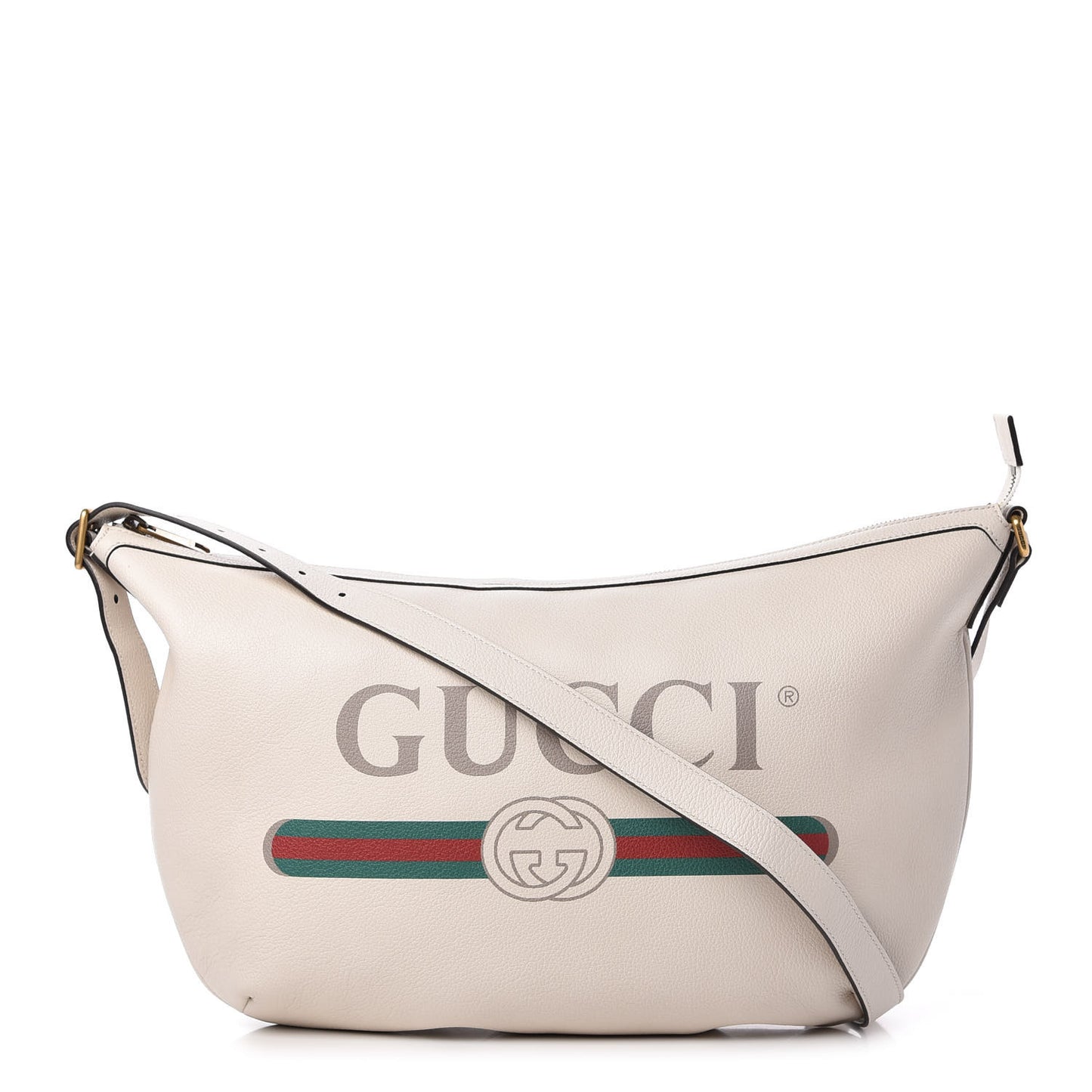 Grained Calfskin Logo Half Moon Hobo White
