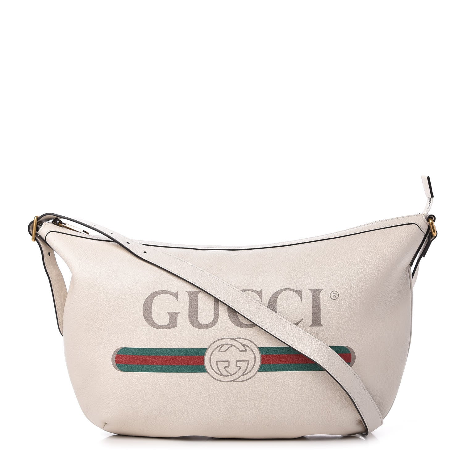 Gucci Grained Calfskin Logo Half Moon Hobo White 1 of 10