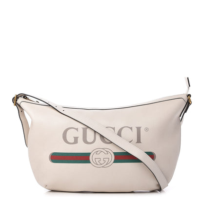 Gucci Grained Calfskin Logo Half Moon Hobo White 1 of 10
