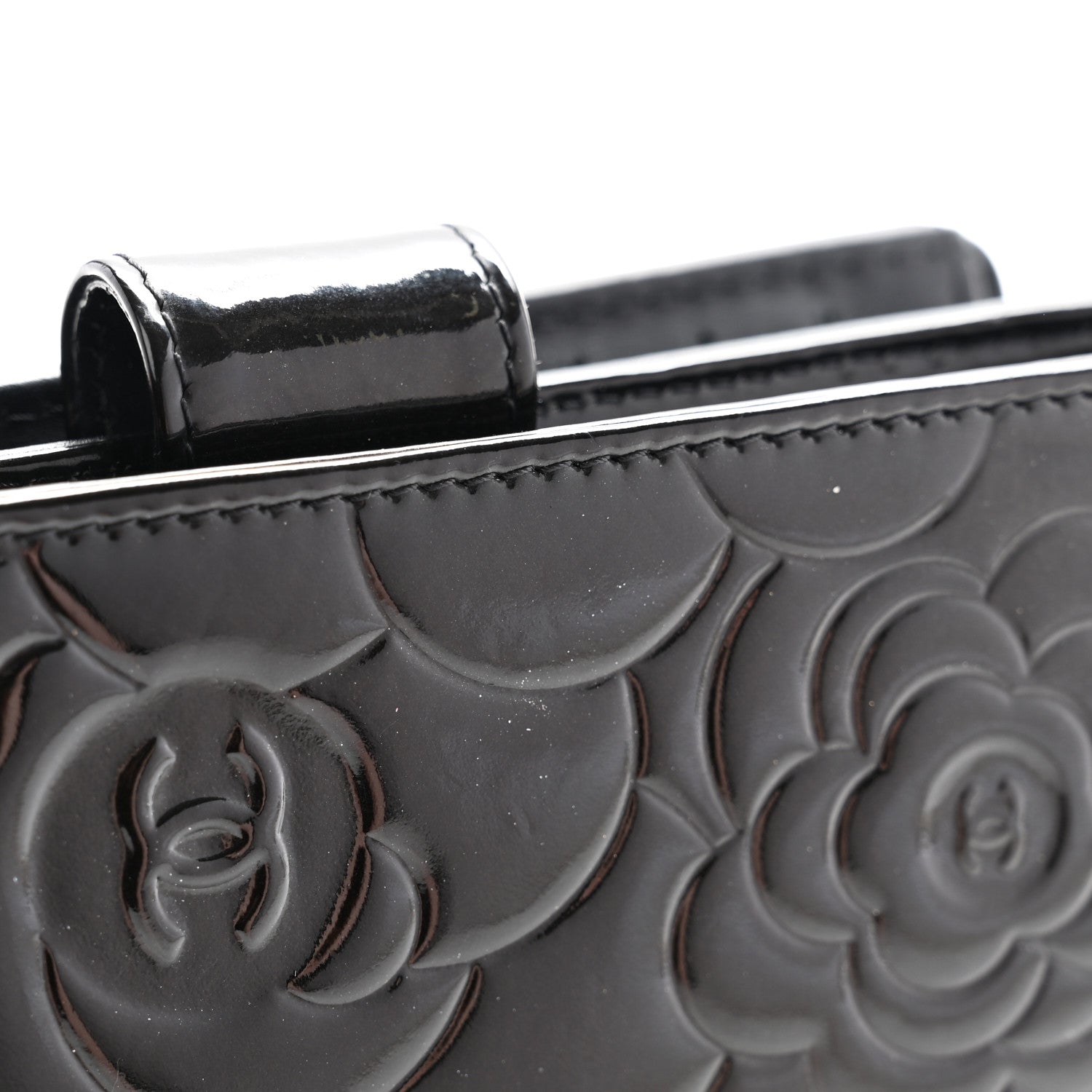 Chanel Patent Camellia Embossed Zipped Pocket Wallet Black 10 of 11