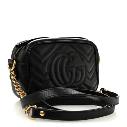 Gucci Calfskin Matelasse Mini GG Marmont Chain Shoulder Bag Black 3 of 12