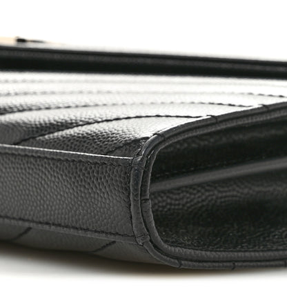 Saint Laurent Grain De Poudre Matelasse Chevron Monogram Chain Wallet Black 11 of 14