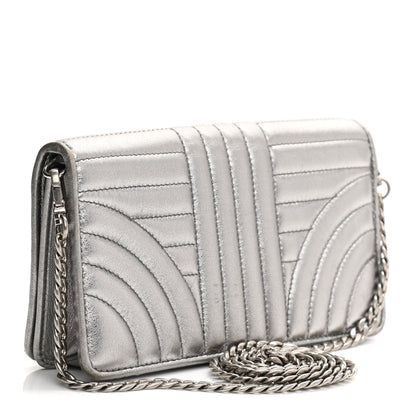 Prada Metallic Nappa Impunture Diagramme Chain Wallet Cromo 3 of 13