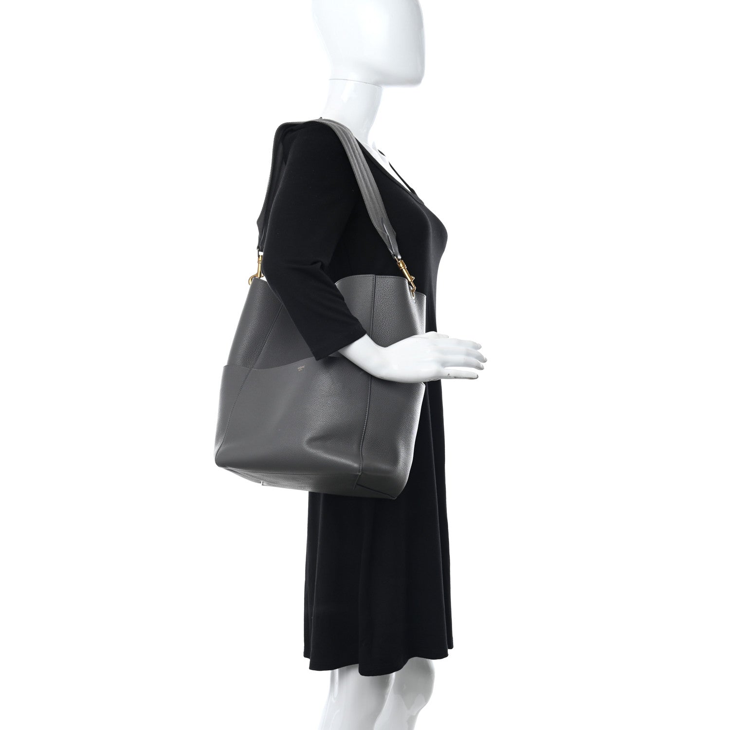 Celine Soft Grained Calfskin Sangle Bucket Bag Kohl 2 of 11