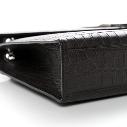 Saint Laurent Calfskin Crocodile Embossed Large Monogram Satchel Dark Brown 9 of 12