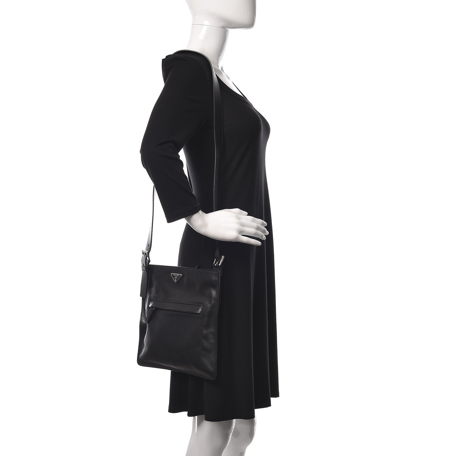 Prada Soft Calf Flat Messenger Bag Black 2 of 10