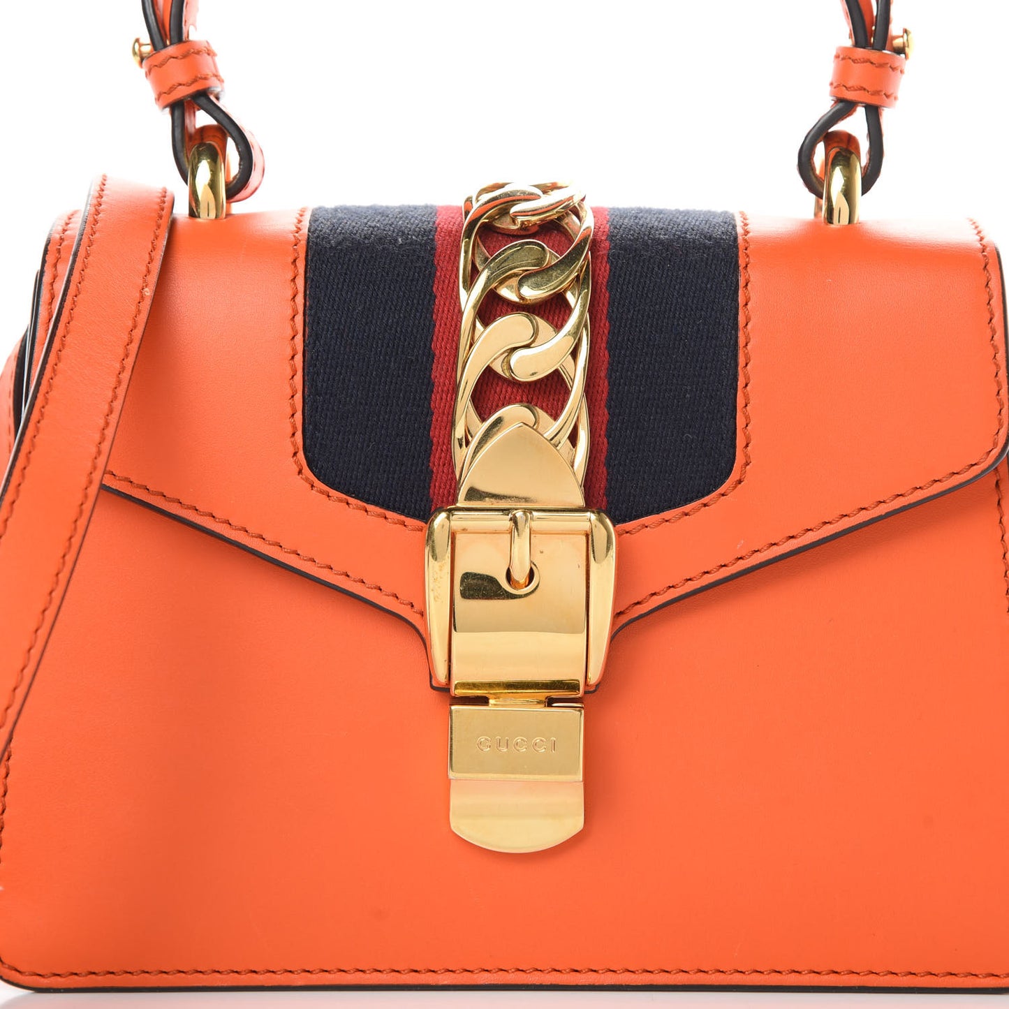 Vitello Fontanella Web Mini Sylvie Top Handle Bag Orange
