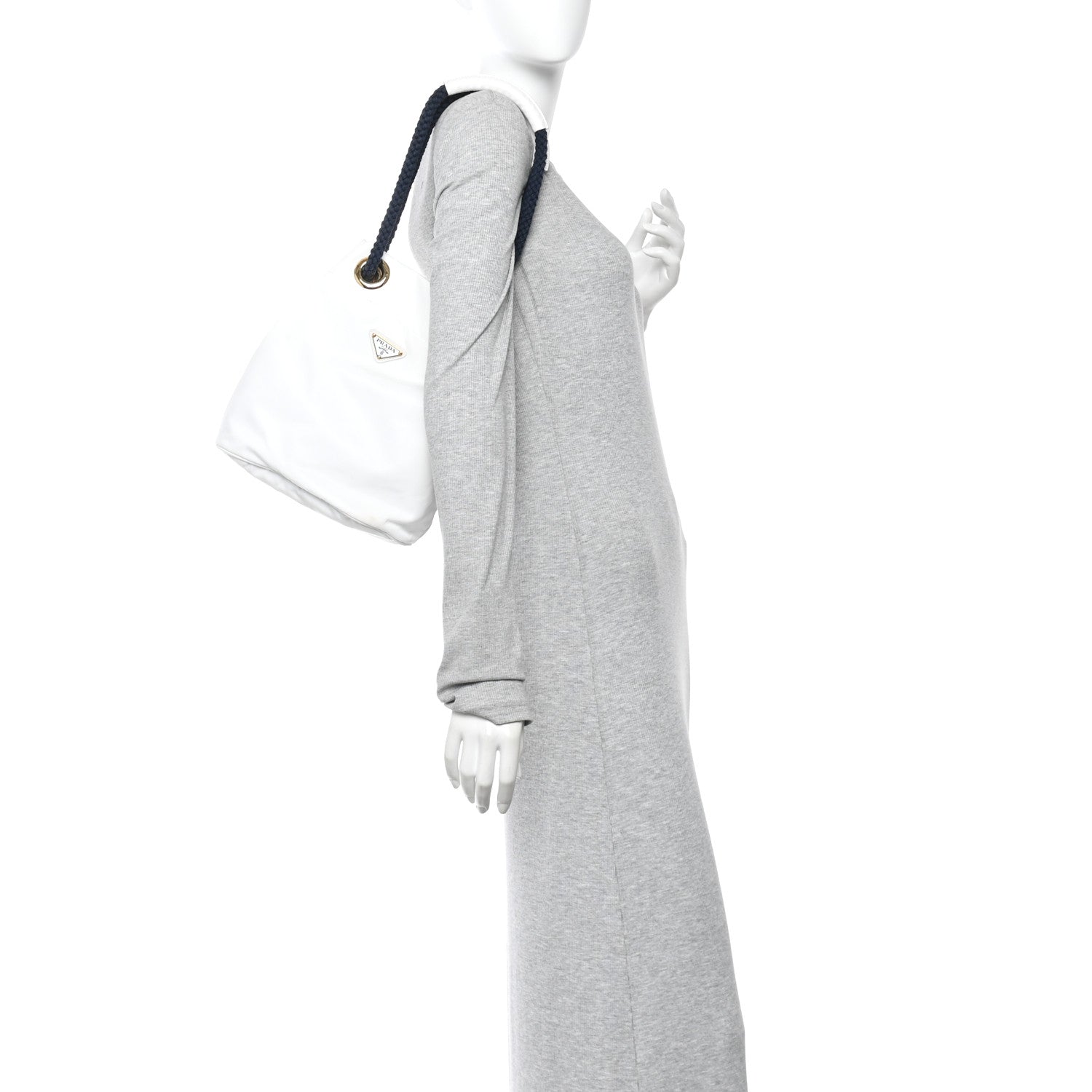 Prada Re-Nylon Triangle Mariner Small Bucket Bag White Baltico 2 of 9