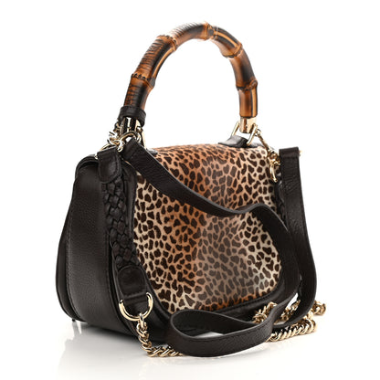 Gucci Calf Hair Jaguar Print Medium New Bamboo Top Handle Bag Brpwn 3 of 9
