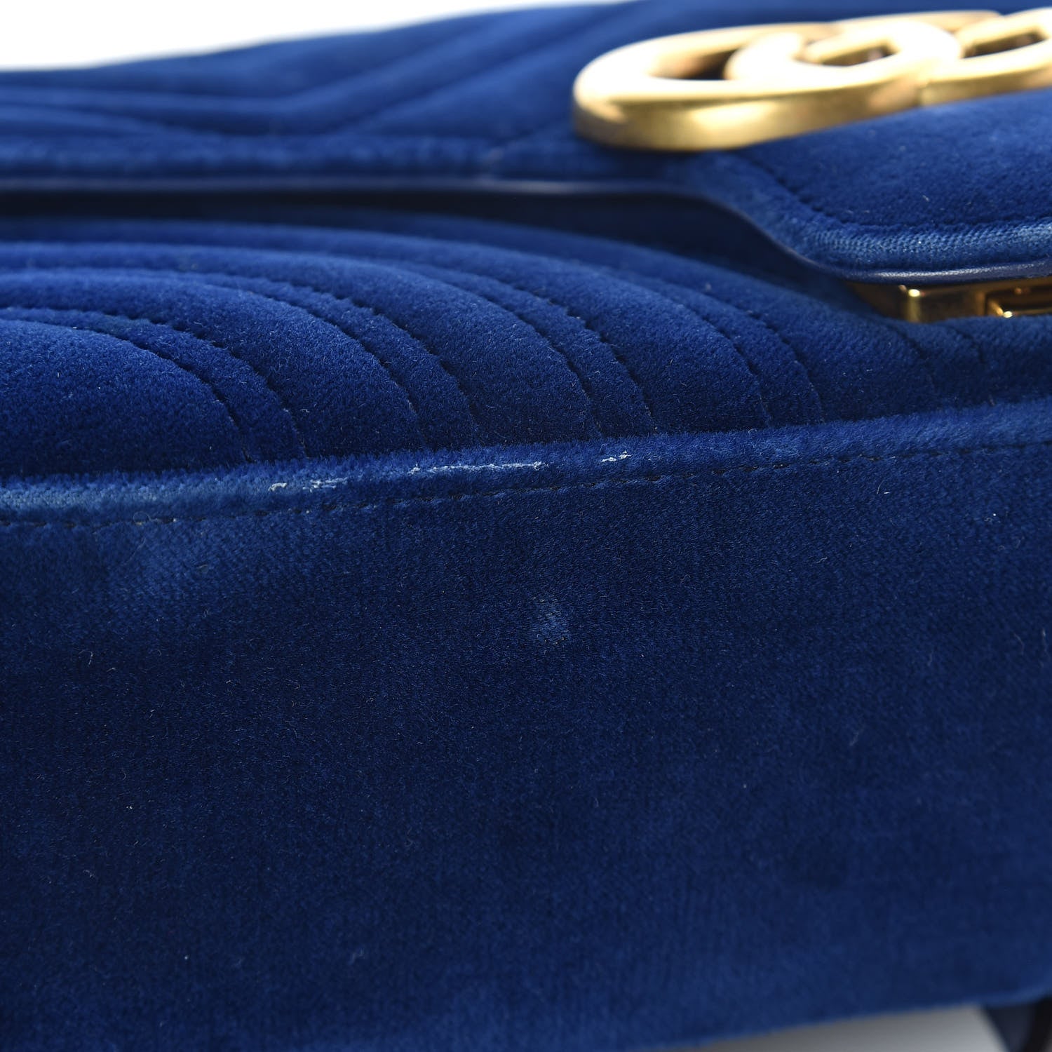 Gucci Velvet Matelasse Small GG Marmont Shoulder Bag Cobalt Blue 11 of 13