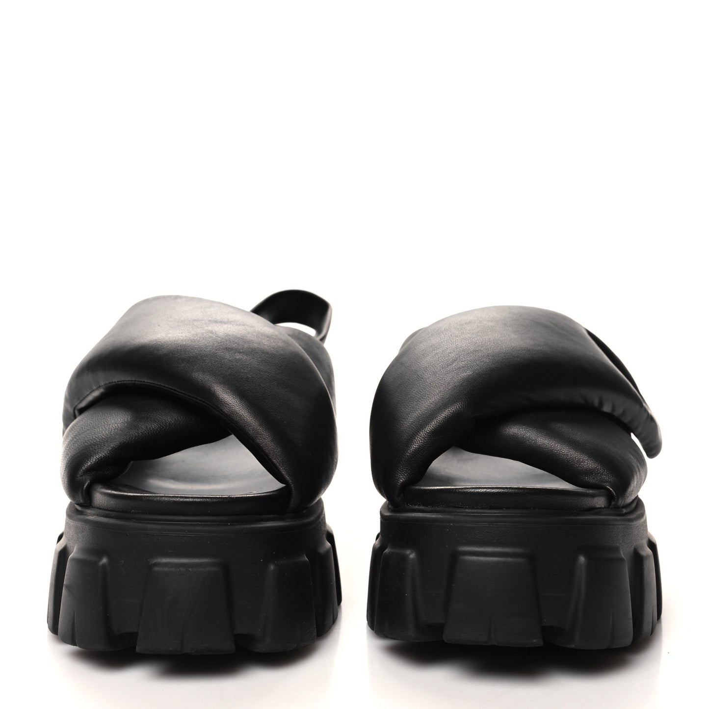 Nappa Soft Metal Triangle Logo Padded Monolith 55mm Slingback Sandals 39.5 Black