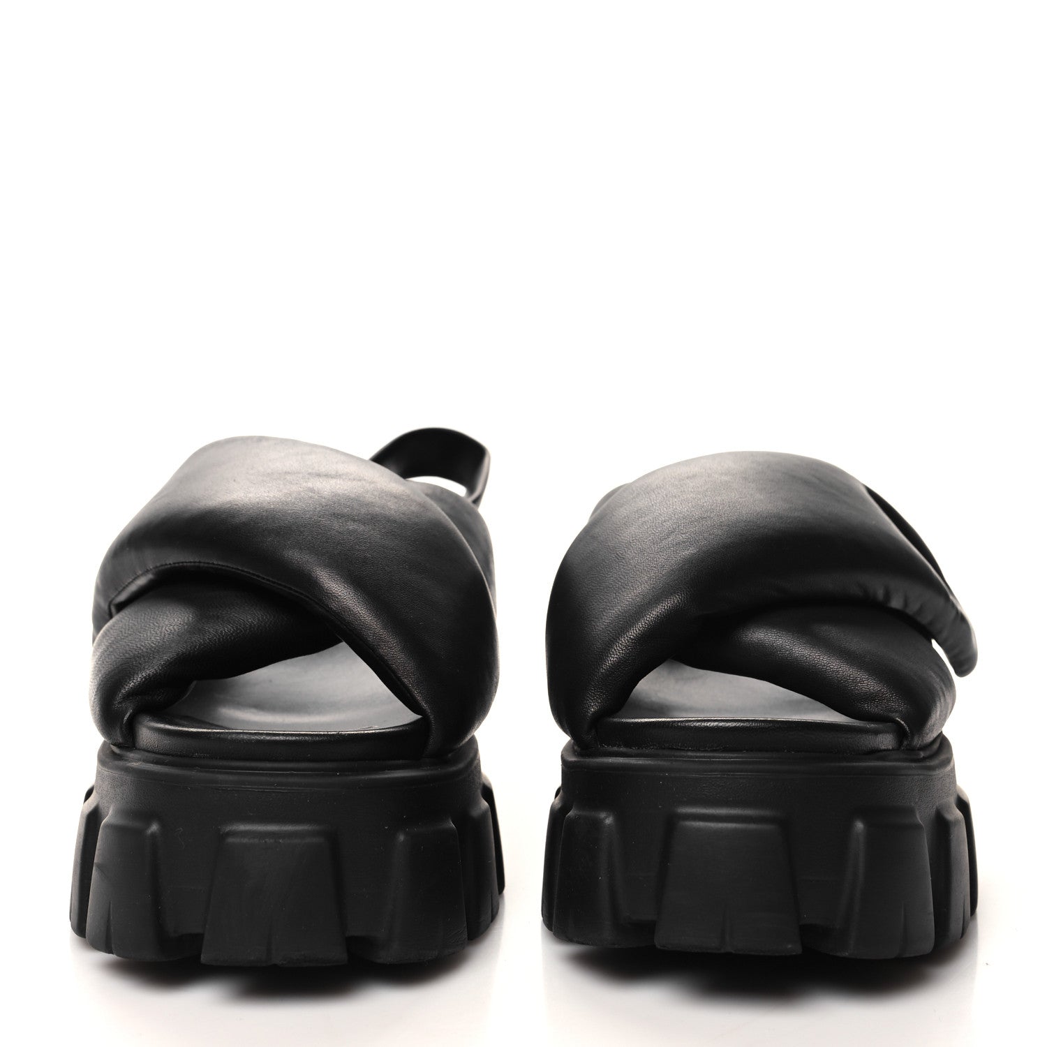 Prada Nappa Soft Metal Triangle Logo Padded Monolith 55mm Slingback Sandals 39.5 Black 2 of 8