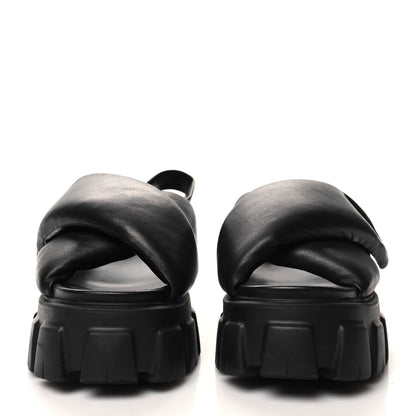 Prada Nappa Soft Metal Triangle Logo Padded Monolith 55mm Slingback Sandals 39.5 Black 2 of 8