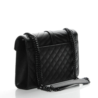 Saint Laurent Grain De Poudre Textured Mixed Matelasse Triquilt Medium Monogram Satchel Black 3 of 6