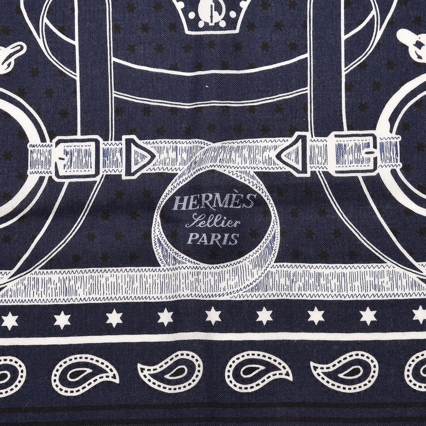 Cashmere Silk Eperon D'Or Shawl 140 Marine Blanc Noir