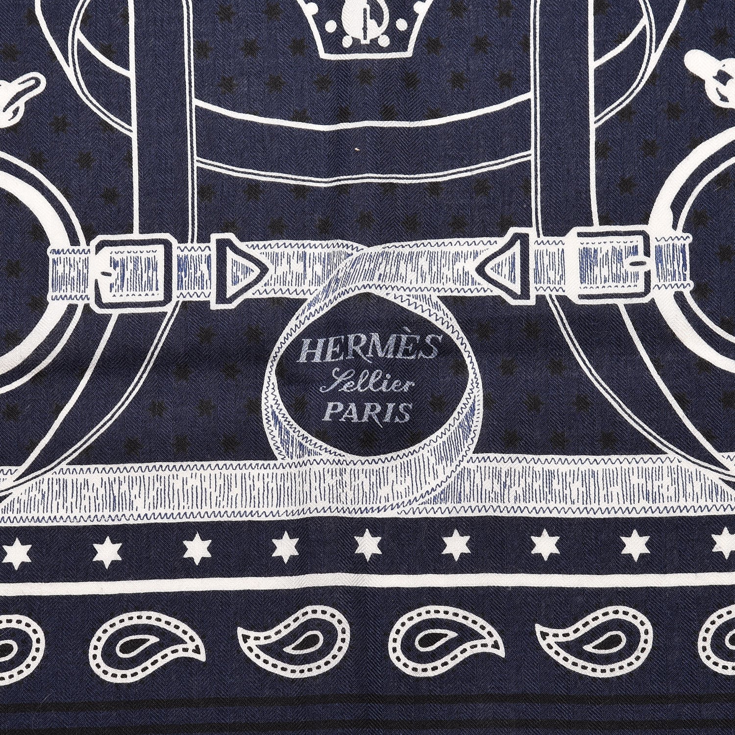 Hermes Cashmere Silk Eperon D'Or Shawl 140 Marine Blanc Noir 3 of 5