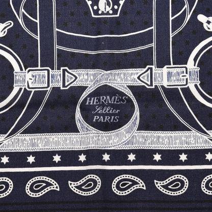Hermes Cashmere Silk Eperon D'Or Shawl 140 Marine Blanc Noir 3 of 5