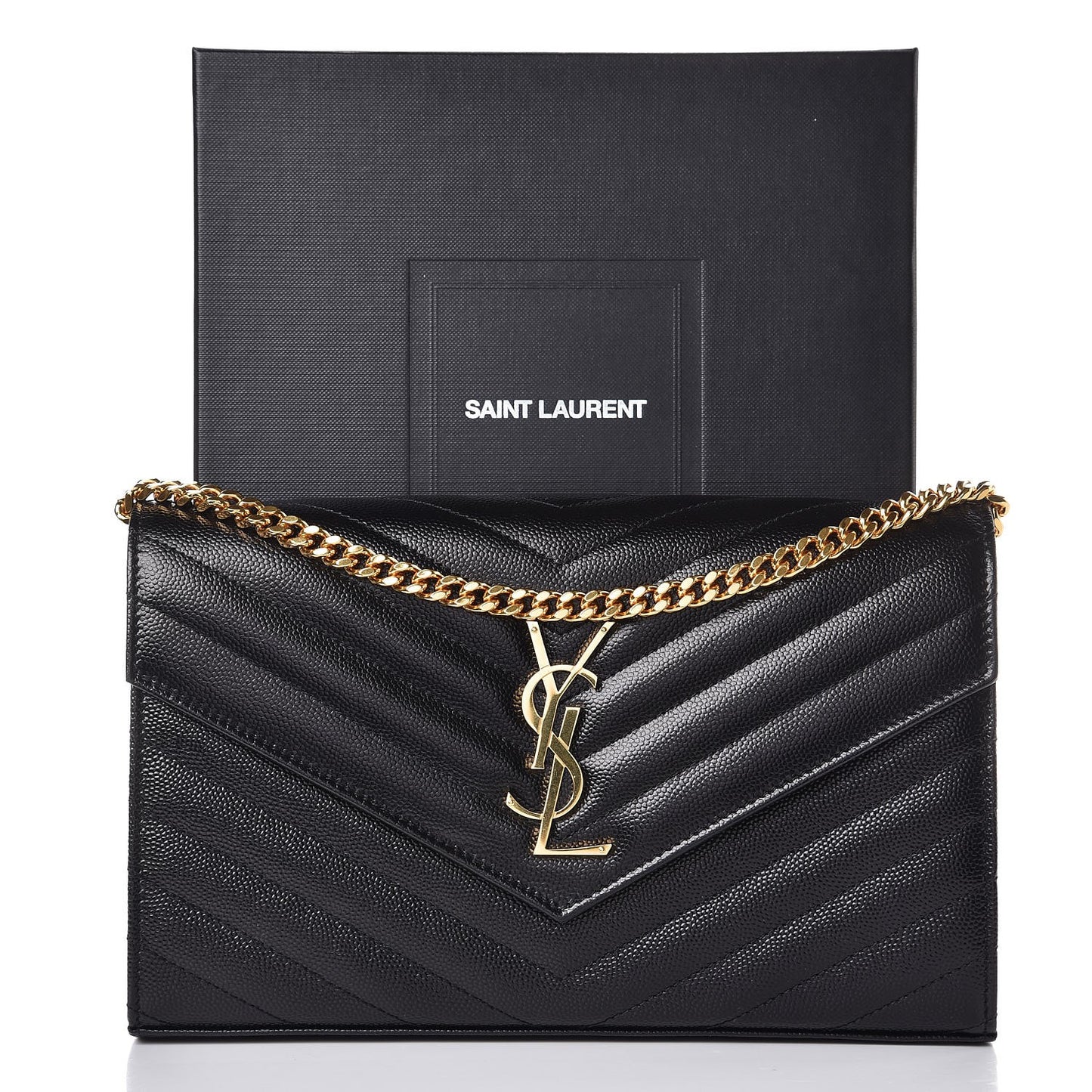 Grain De Poudre Matelasse Chevron Monogram Chain Wallet Black