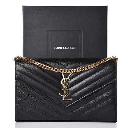 Saint Laurent Grain De Poudre Matelasse Chevron Monogram Chain Wallet Black 7 of 7