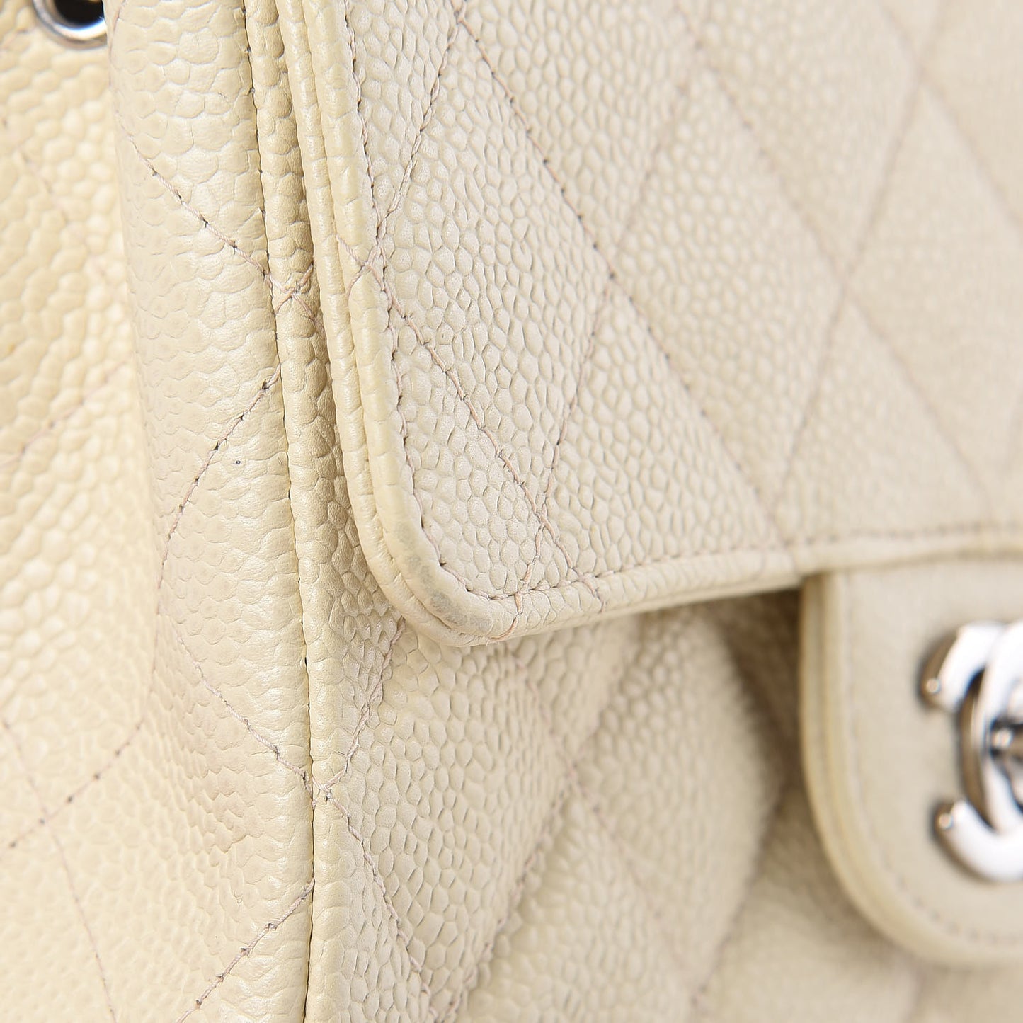 Caviar Quilted Mini Square Flap Light Beige