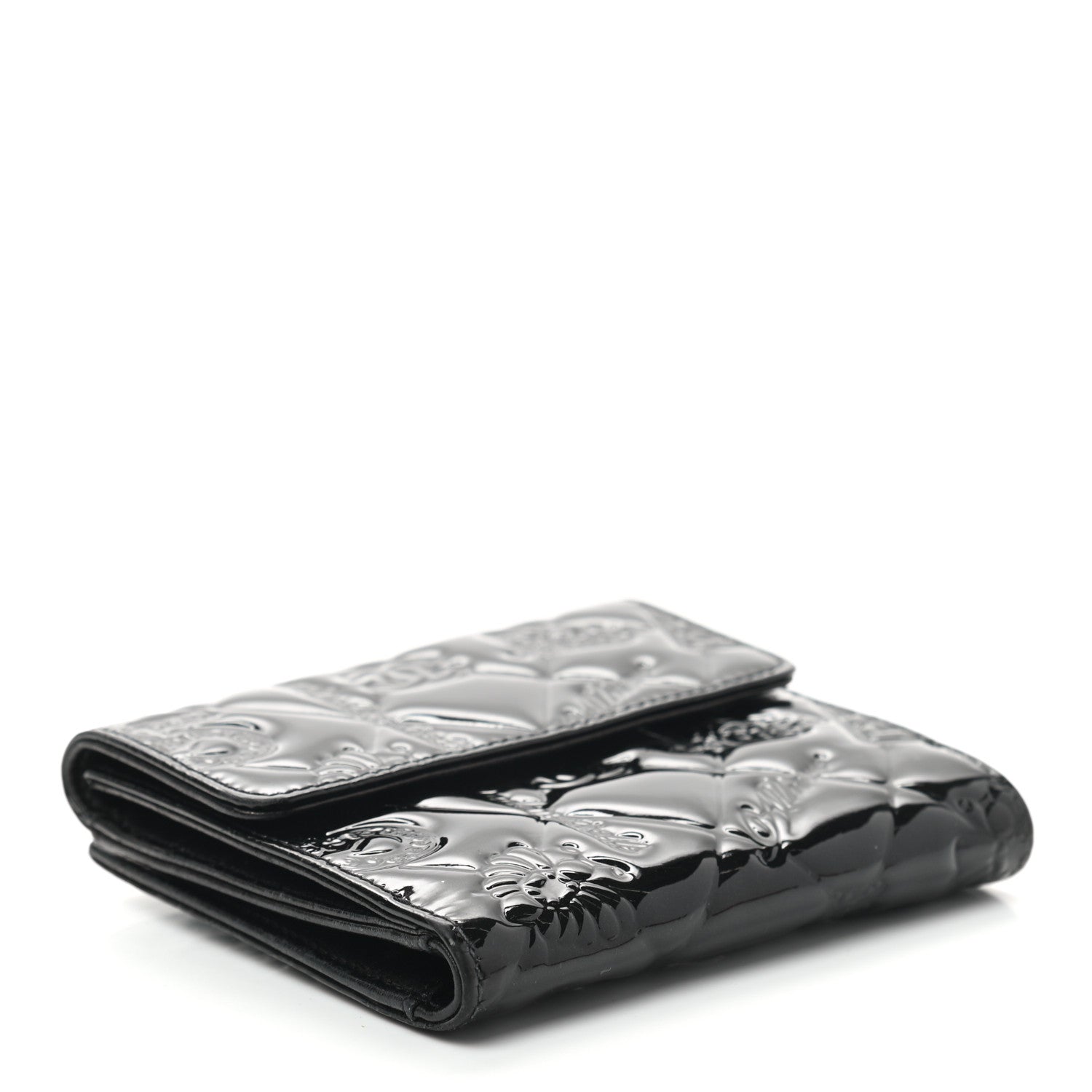 Chanel Patent Calfskin Lucky Symbols Compact French Flap Wallet Black 4 of 8