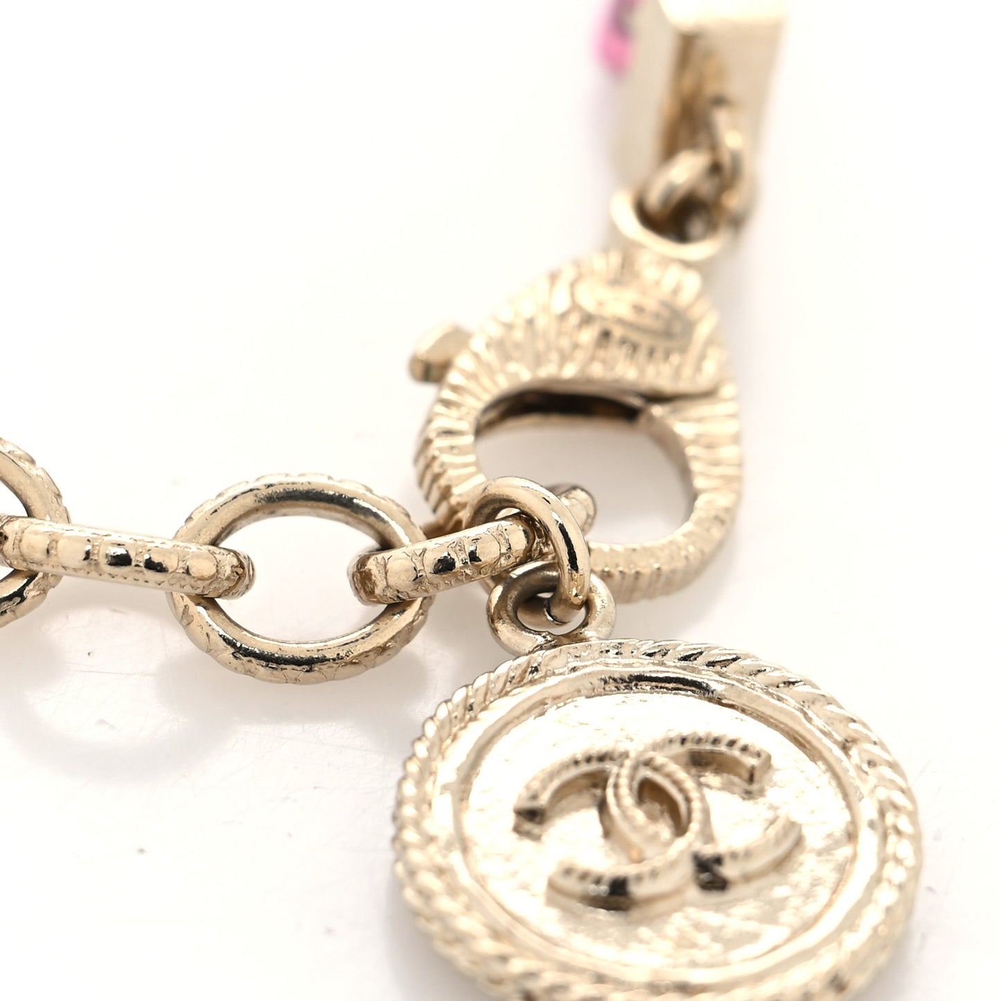 Metal Lambskin CC Chain Link Bracelet Pink