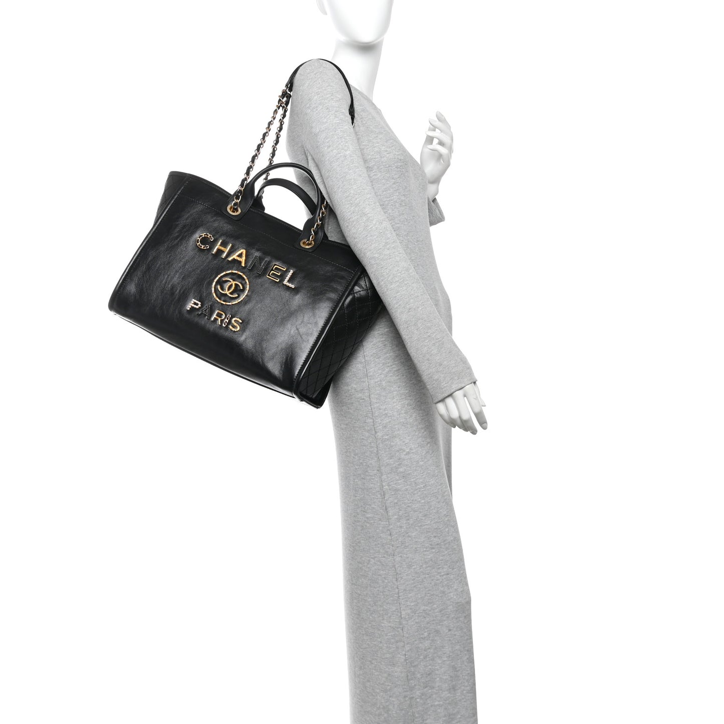 Aged Calfskin Medium Charms Deauville Tote Black
