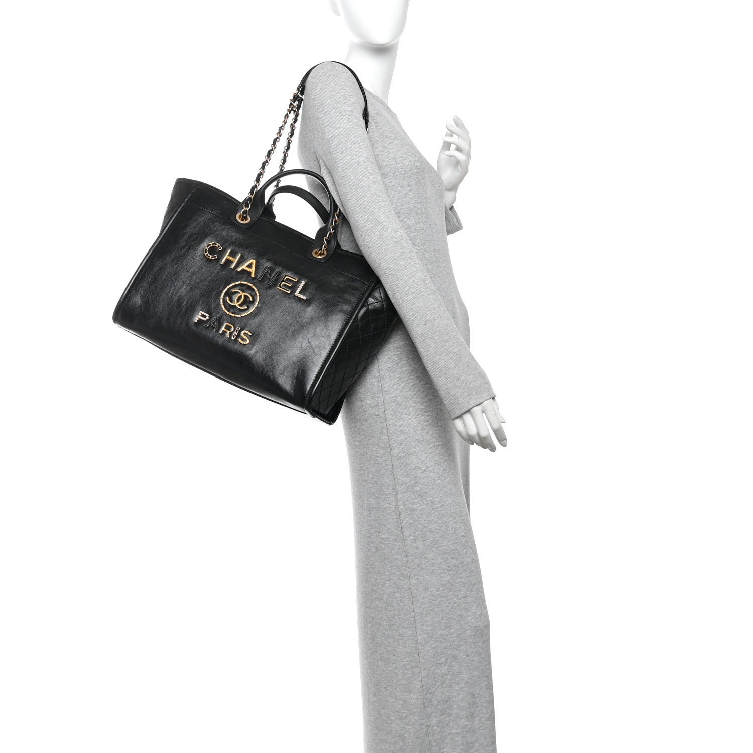 Chanel Aged Calfskin Medium Charms Deauville Tote Black 2 of 10