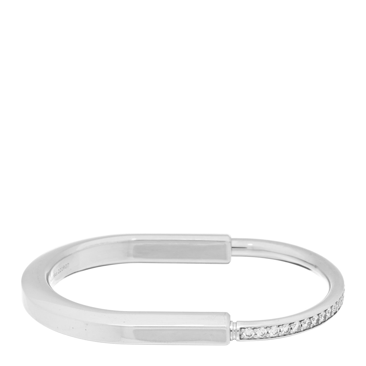 Tiffany 18K White Gold Diamond Tiffany Lock Half Pave Bangle Bracelet 1 of 5