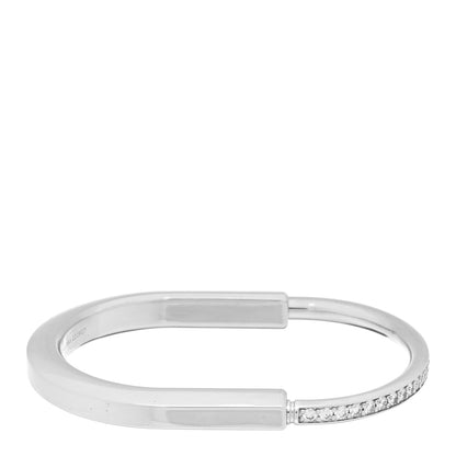 Tiffany 18K White Gold Diamond Tiffany Lock Half Pave Bangle Bracelet 1 of 5