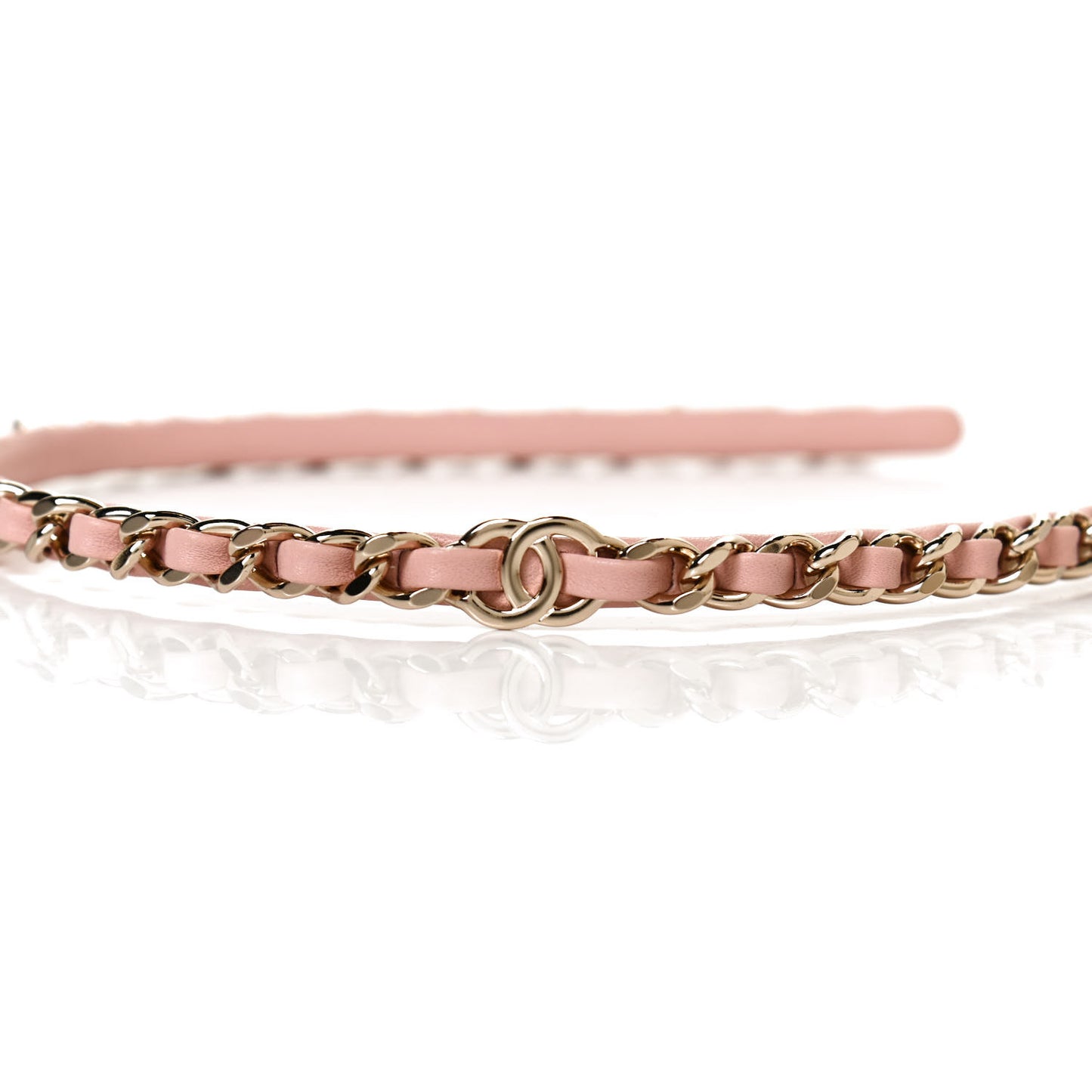 Metal Lambskin CC Turnlock Chain Headband Gold Pink