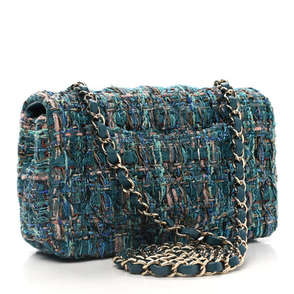 Chanel Tweed Quilted Egyptian Mini Rectangular Flap Turquoise 3 of 11