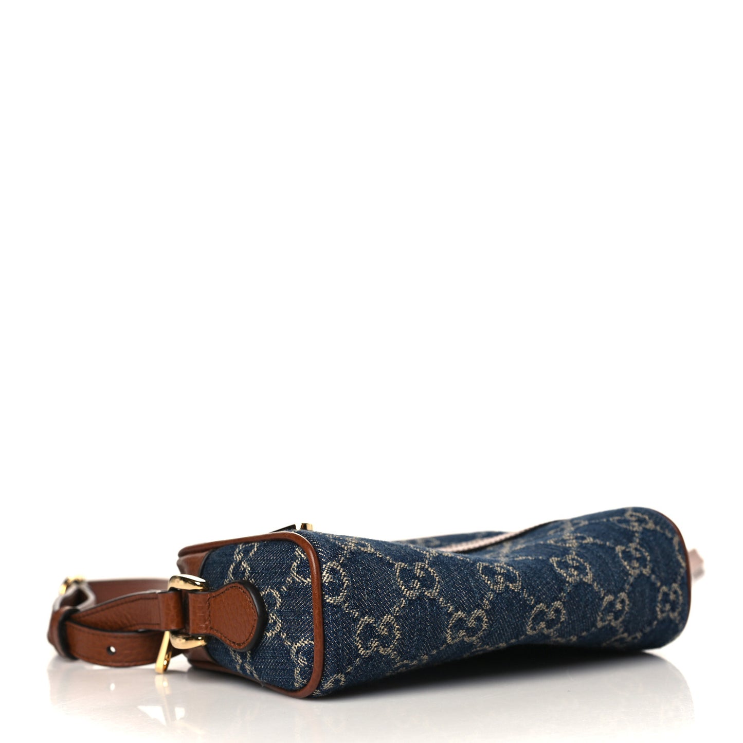 New Denim GG Monogram Dollar Calfskin Mini Ophidia Shoulder Bag Blue Tea Cuir Epilog
