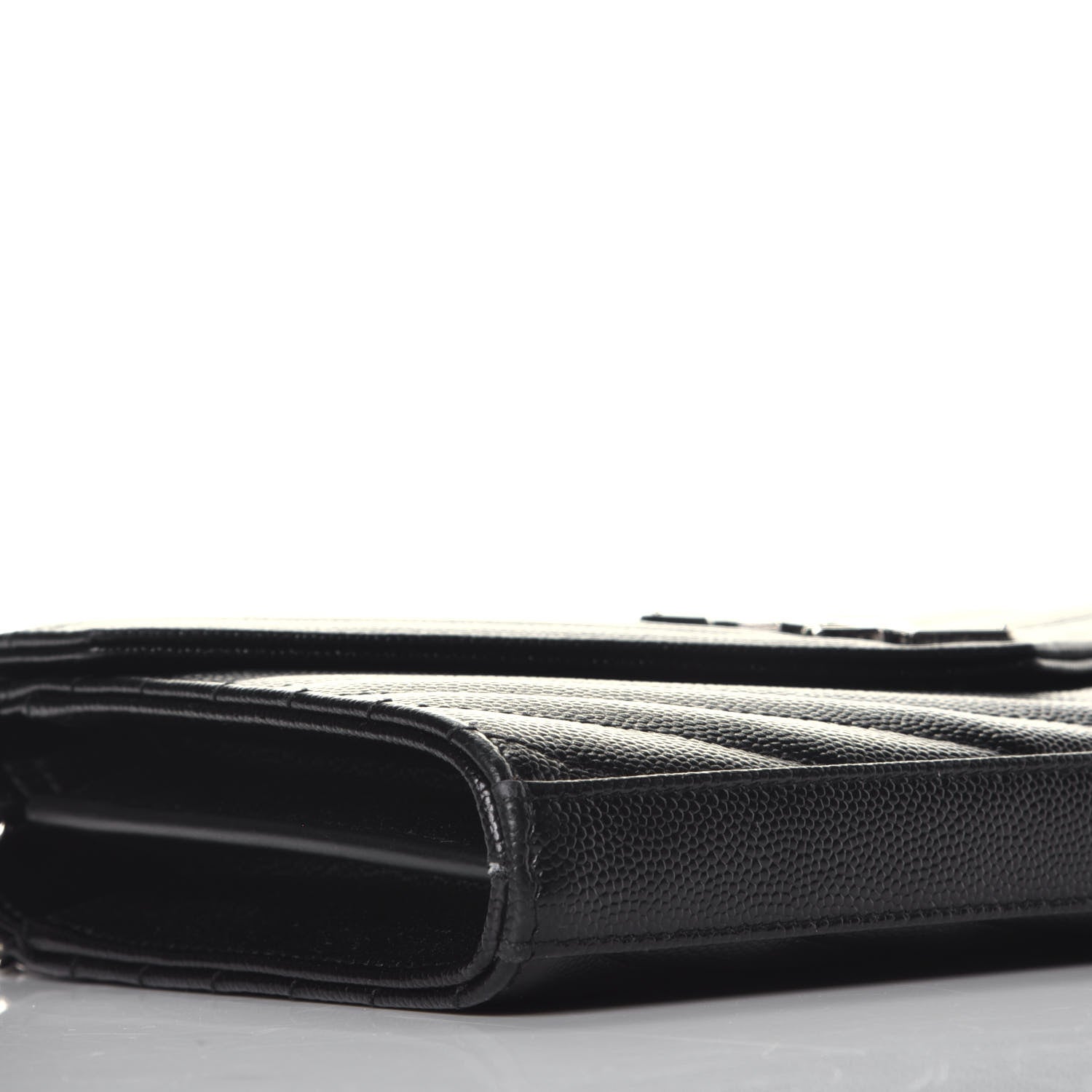 Saint Laurent Grain De Poudre Matelasse Chevron Monogram Chain Wallet Black 7 of 9