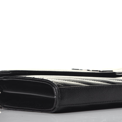 Saint Laurent Grain De Poudre Matelasse Chevron Monogram Chain Wallet Black 7 of 9
