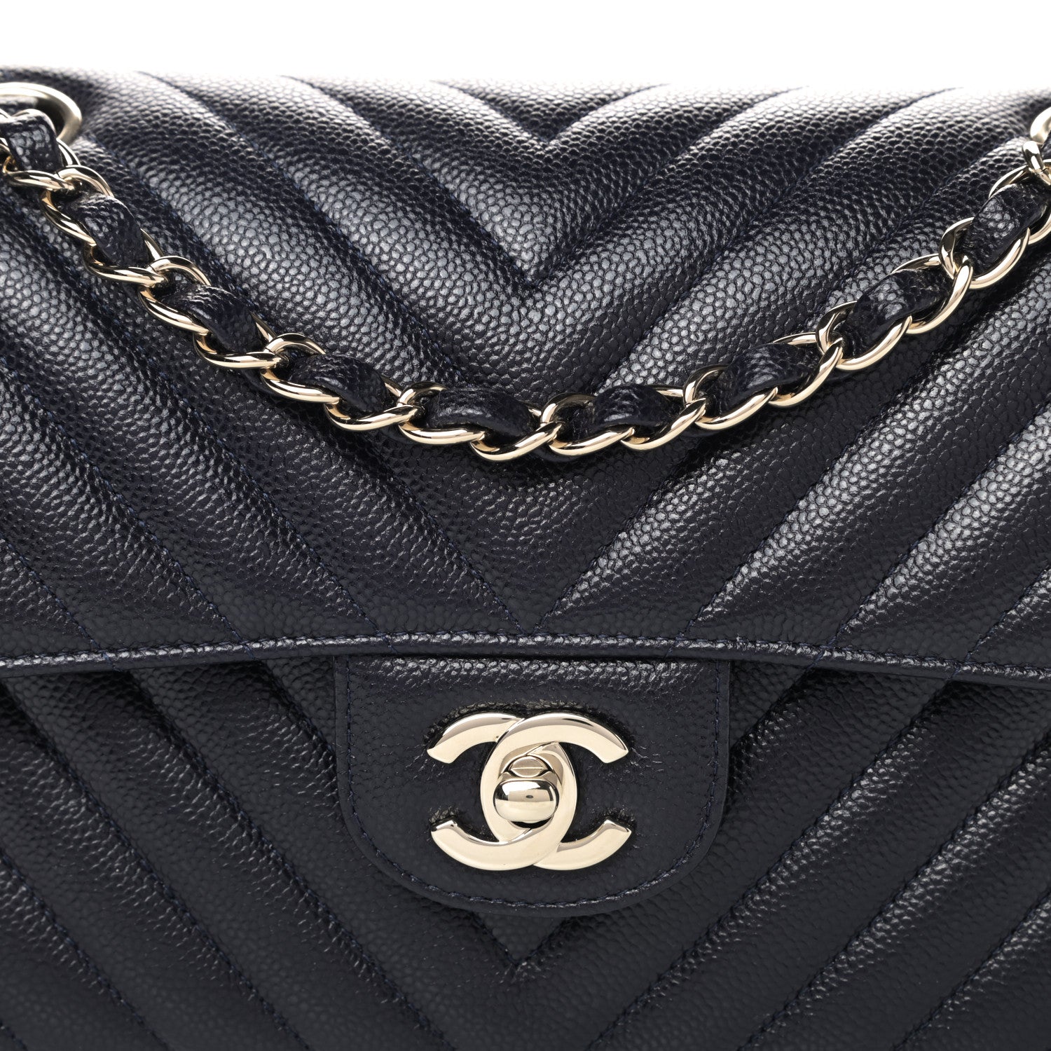 Chanel Caviar Chevron Quilted Small Double Flap Navy Blue 9 of 9