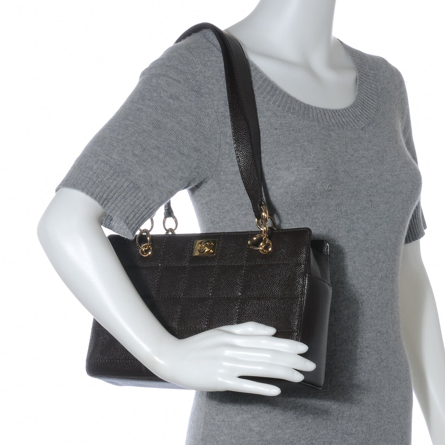 Caviar Square Quilted Shoulder Bag Brown